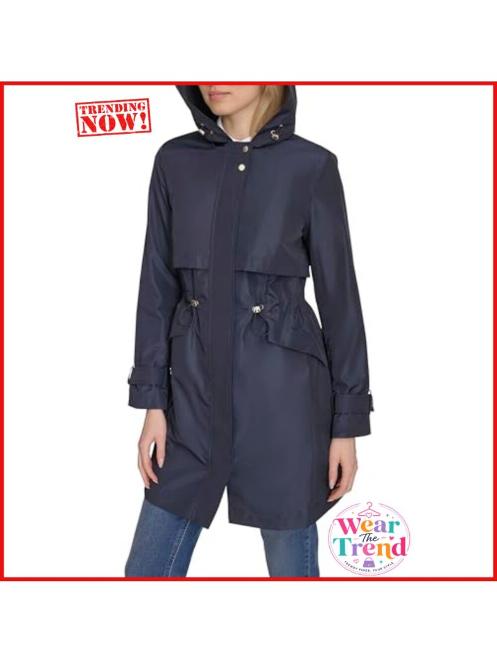 Travel Packable Trench Style Parka Jacket Casual Zip Long Sleeve